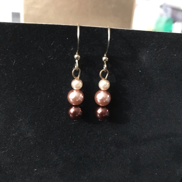 Cream/Tan/Bronze Pearl Bead Earrings - Picture 5 of 8